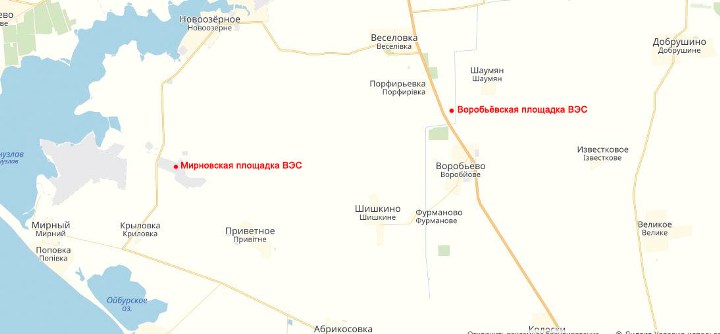 Карта расположения Мирновской ВЭС